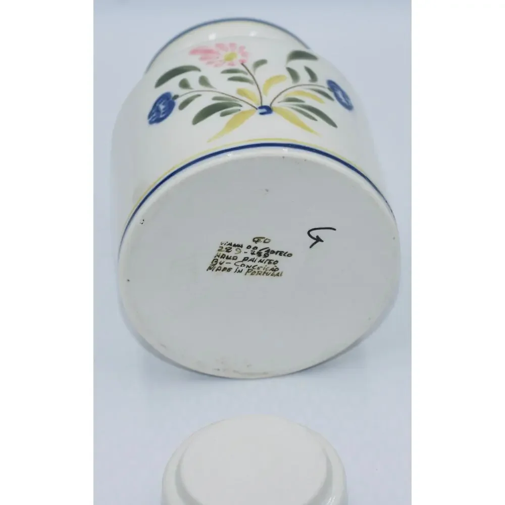 Viana Do Castelo Made In Portugal Two Sided Hand Painted Flowers Canister